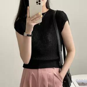 튜린 여자 망사 니트 반팔티셔츠 비스코즈 반팔티