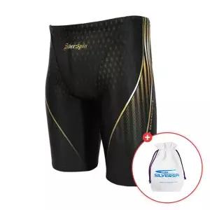 [아레나]실버스핀 남성 5부 수영복 초중급용 블랙골드 TQM302 폴리백