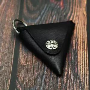 수제 Crest Snap 가죽 안경닦이 키링 포켓형 블랙