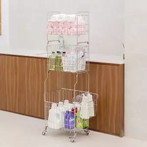 [스텐팩토리] 스텐 304 세탁 빨래 바구니 이동식 트롤리 3단