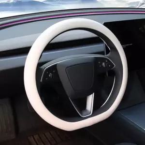 테슬라 핸들커버 통기성 논슬립 나파가죽 퓨어화이트 모델3 하이랜드 모델Y 주니퍼