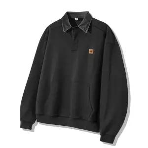 매장정품 트릴리온 TRILLION 레더 패치 데님 카라 럭비 맨투맨_피그먼트 차콜 TRFSH17CH 232296