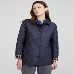 닥스 여성 25SS [스테디셀러][퀼팅]네이비 체크 배색 클래식 숏 퀼팅 점퍼 WKJU5AE13N3