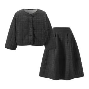 [미니멈에브리데이][미니멈 에브리데이]노카라 웨이브 퀼팅 자켓 스커트 셋