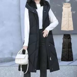 여성 후드 하이넥 슬림핏 캐주얼 롱 베스트 RLD-744