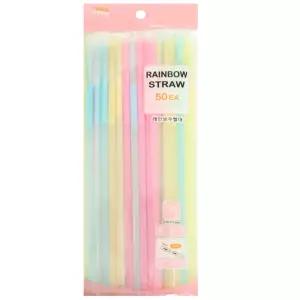 (50P) 레인보우 개별포장 자바라빨대/커피/음료/슬러쉬/유치원/어린이집/가정용/흘러시/파티용/빨데/라떼