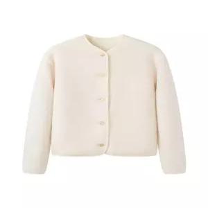 여성 보아 후리스 가디건 루즈핏 탑 뽀글이 단추 크루넥