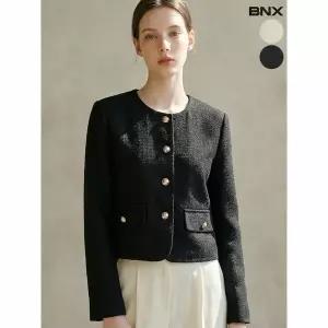 [하프클럽/BNX]여성 노카라 볼드 버튼 숏 트위드 자켓