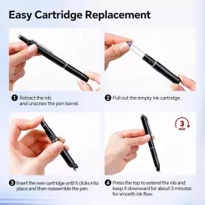 [정품] WRITECH 접이식 만년필 세트: 파인 펜촉 블랙 잉크 펜, 5개의 카트리지 포함, 스케치를 위한 부드러
