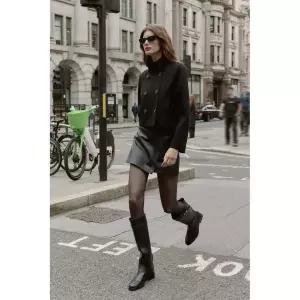 ZARA 자라 크로스 오버 레더 스커트 팬츠 - 블랙 735383