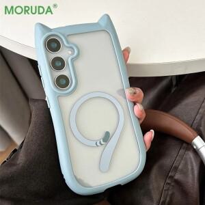 고양이 귀 모양 맥세이프 케이스 삼성 호환 갤럭시 S26 울트라 S25 S24 S23 플러스 투명 마그네틱 커버 무