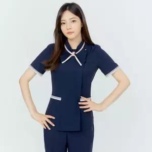 치과 수술 병원 간호복 스크럽복 유니폼 진파랑색 반팔 여성 세트