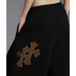 라이크더모스트 레오파드 트윈 크로스 아플리케 트레이닝 핀턱 와이드 팬츠_블랙 399587