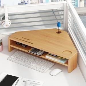 삼각형 모니터받침대 코너선반 책상 월넛 우드 모서리수납장 코너받침대 나무 피씨