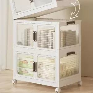 4단 양문형 폴딩박스 95L 적층형 수납장 서랍장 다용 플라스틱 멀티 보관 접이식 도함 오픈형 정리함 투명