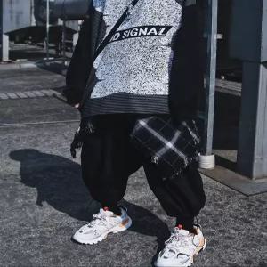 남녀공용 레이어드 랩 스커트 체크무늬 스커트 레드 앤 블랙 밑단