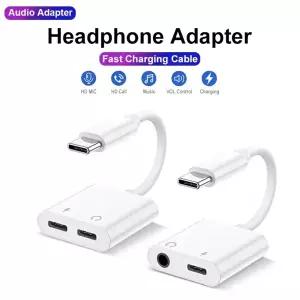호환 2 in 1 Type C  3.5mm 이어폰 잭 오디오 충전 어댑터 for 16 15 Pro Max 샤오미호환 Double USB C Aux
