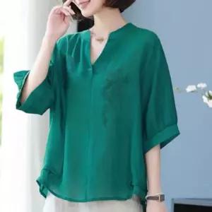 상의 티셔츠 여름 반팔 블라우스 자수 플라워 셔츠 마담 [P63-12A]