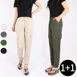 [1+1]SPMB여성면스판조거팬츠 여성 가벼운 쿨스판 밴딩 포켓 데일리 팬츠 빅사이즈