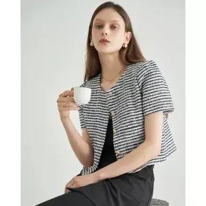 [하프클럽/]믹스 펄 노카라 반팔 트위드 자켓 LN06JK170