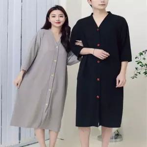 실내 샤워가운 잠옷 순면 단추 빅사이즈 얇은 여성 남성 커플 홈웨어 수면옷 호텔 펜션