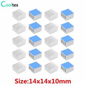 알루미늄 방열판 쿨러, 라즈베리 파이 전자 칩 IC용, 열 전도성 테이프 포함, 14x14x10mm, 20 개