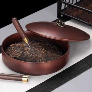 차합 보이차 1층 자사 찻잎 홑겹 차병캔 갈색 단지 다도 보관함 차통 다도용품 방습 뚜껑없음 항아리