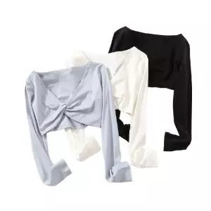 긴팔 댄스복 발레 성인 상의 꼬임 댄스 연습복 의상 발레복 워머 무용