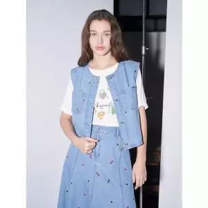 [올리비아로렌] 자수 포인트 데님 베스트 VVBQC5M3461[35767385]