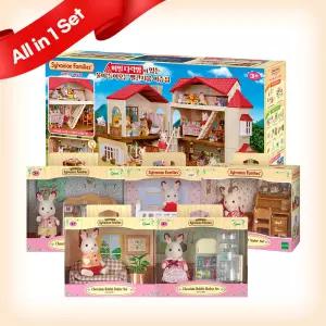 실바니안패밀리 [토이트론] [올인원 세트] 빨간지붕 이층집 초콜릿토끼 온가족 추천가구 풀세트