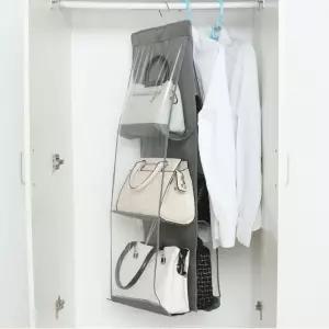 옷걸이 가방 수납 핸드백 행거 가방 정리함 6칸투명 핸드백수납장