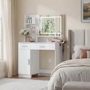 LED 거울과 조명이 있는 프로스퍼헤이븐 베니티 데스크 전원 콘센트가 메이크업 테이블 서랍 캐비닛 침실용