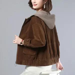 여성 후드 자켓 루즈핏 캐주얼 간절기 여성 코듀로이 자켓 빅사이즈 아우터 점퍼 집업 야상