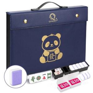 중국산 1.55(40MM) 대형 보라색 마작 세트 블루 비닐 케이스 -152 멜라민 타일(144 + 8 빈칸) 주사위 바람 표시기 칩 매트(마장) 포함 - 게임의 밤을 위한 수집가용 에디션