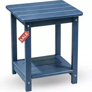 HZLBZYON 애디론댁 스퀘어 야외 사이드 테이블 내후성 HDPE 소재의 2단 수납 파티오 뒷마당 정원 수영장