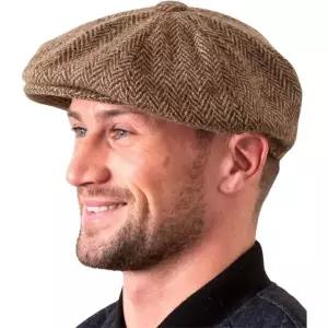 비디 머피 남성용 아이리시 도네갈 트위드 캡 울 뉴스보이 플랫 전통 8피스 버튼 고정 헤링본