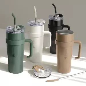 빨대 핸들 텀블러 휴대용 손잡이 1200ml 대용량 스텐 텀블러 보냉 캠핑 사무실