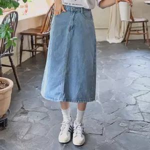 데님 뒷밴딩 롱 스커트 뒷슬릿 A라인 여성 빅사이즈