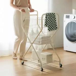 [홈앤미]이동식 대용량 1단 빨래바구니 빨래 세탁 트롤리 카트 빨래통 햄퍼