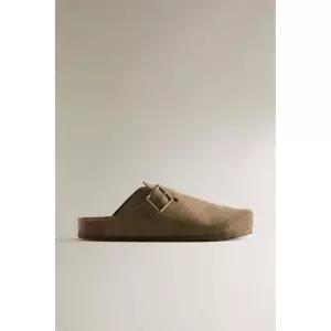 zara 자라 스티치 디테일 버클 가죽 클로그 - 베이지