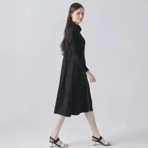 와이드 카라 집업 투웨이 플리츠 원피스 베스트 블랙_YK02WNPOP01