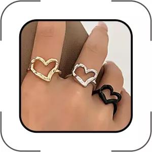 여성용 퀴복스 하트 링 세트 심플 러브 스테이트먼트 스태커블 불규칙 망치 너클 팩 트렌디 주얼리