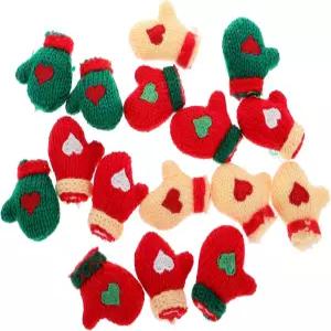 MHFOU 16개 미니 크리스마스 니트 장갑 미튼 뜨개질 산타 장식품 수제 DIY 인형 공예 트리