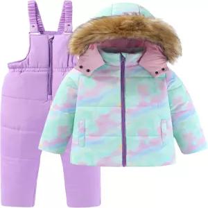 럭킬루안 걸스 2피스 스노우수트 웜 패딩 스키 재킷과 빕 팬츠 의상 세트