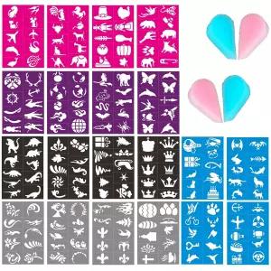 20개의 임시 타투 스텐실 페인트 키트 걸 보이 글리터 팩 학교 쇼 생일 할로윈 크리스마스 파티 용품