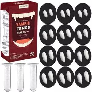쿨조이 12쌍 뱀파이어 이빨 송곳니 4사이즈 접착 할로윈 파티 코스프레 소품 공포 가짜 가면극 의상