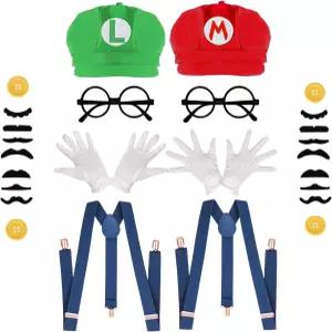 할로윈 코스프레 크리스마스를 위한 모자 콧수염 멜빵 장갑 단추가 달린 슈퍼 브라더스 코스튬 키트 안경테