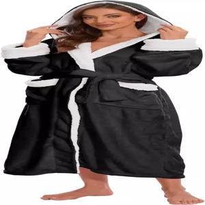 여성용 세게른 플러시 로브 후드 목욕 가운 롱 플러피 퍼지 플리스 따뜻하고 부드러운 포근한