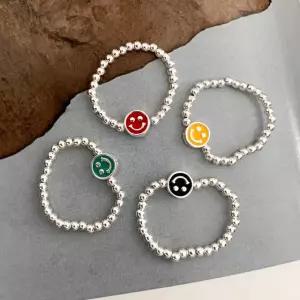 실버925 컬러 스마일 장식 실버볼 밴딩 은반지 프리사이즈 4color 블랙 레드 옐로 민트
