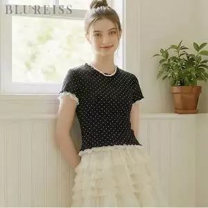 [블루레이스] 프릴 레이어 도트 티셔츠_B6M1TS6771